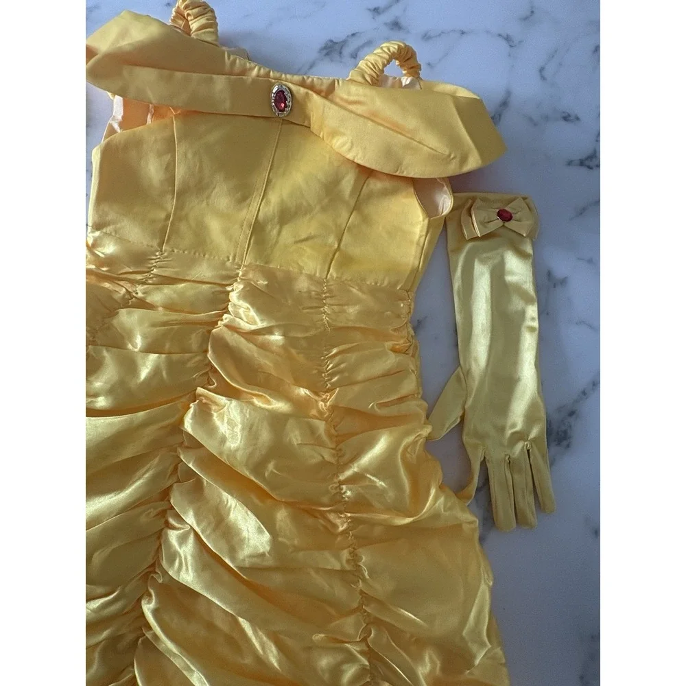 Girls Princess Belle Costume Yellow Off Shoulder Dress And Accessories 2T